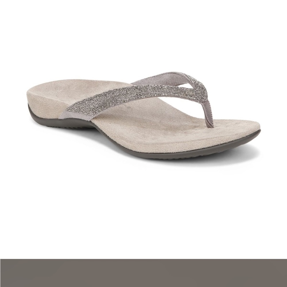 Vionic Dillon Shine Toe Post Sandal, Stormy Grey Rhinestone
